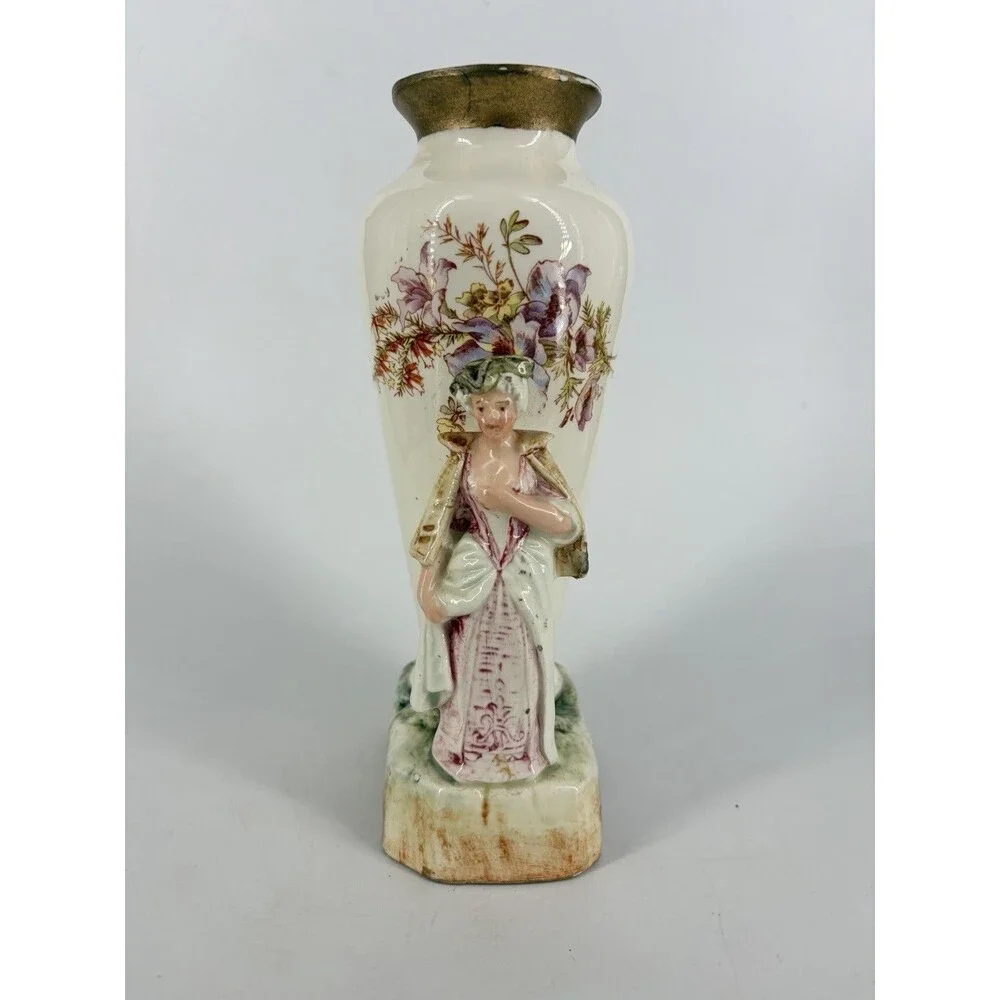 Antique Victorian porcelain figural spill vase lady floral Germany Austria 2981